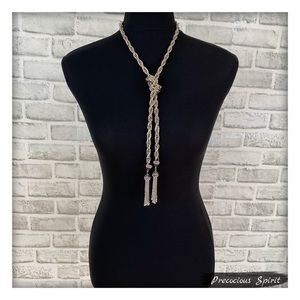 Long metal chain fringe tassel crystal necklace
